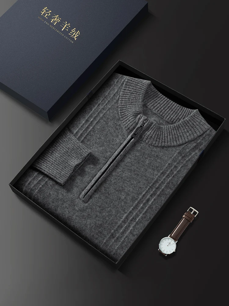 Color: Brown, Size: M - Men's Sweater Pullover Autumn Winter Sweater Warm Clothing 100% Cashmere Business Long Sleeve Classic Quality Mock Neck Knit Top