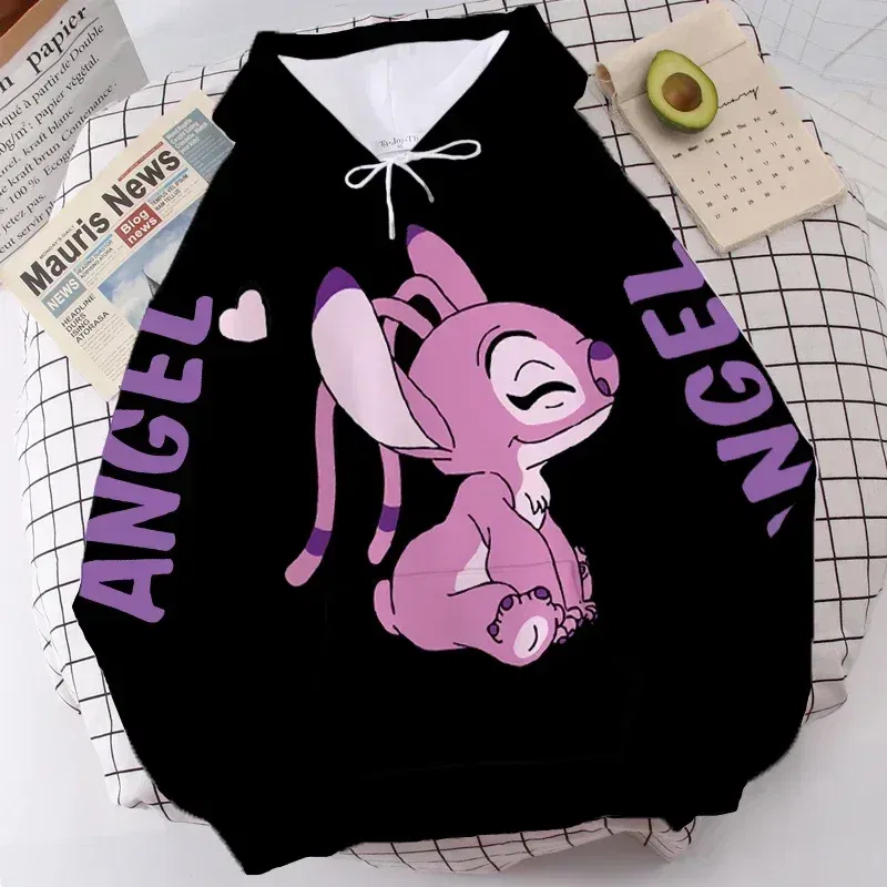 Color: GRAY, Size: 8T - Disney Hoodie Fashion Stitch Angel Monster Letter Cartoon Sweatshirt Pullover Cute Harajuku Unisex Women's Pocket Top