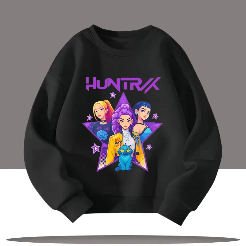 Color: Khaki, Kid Size: 5 - Children's Clothing K-pop Demon Hunters Cartoon Print 3-12 Year Old New Style Kids Round-neck Sport Shirt Cute Girl Casual Top