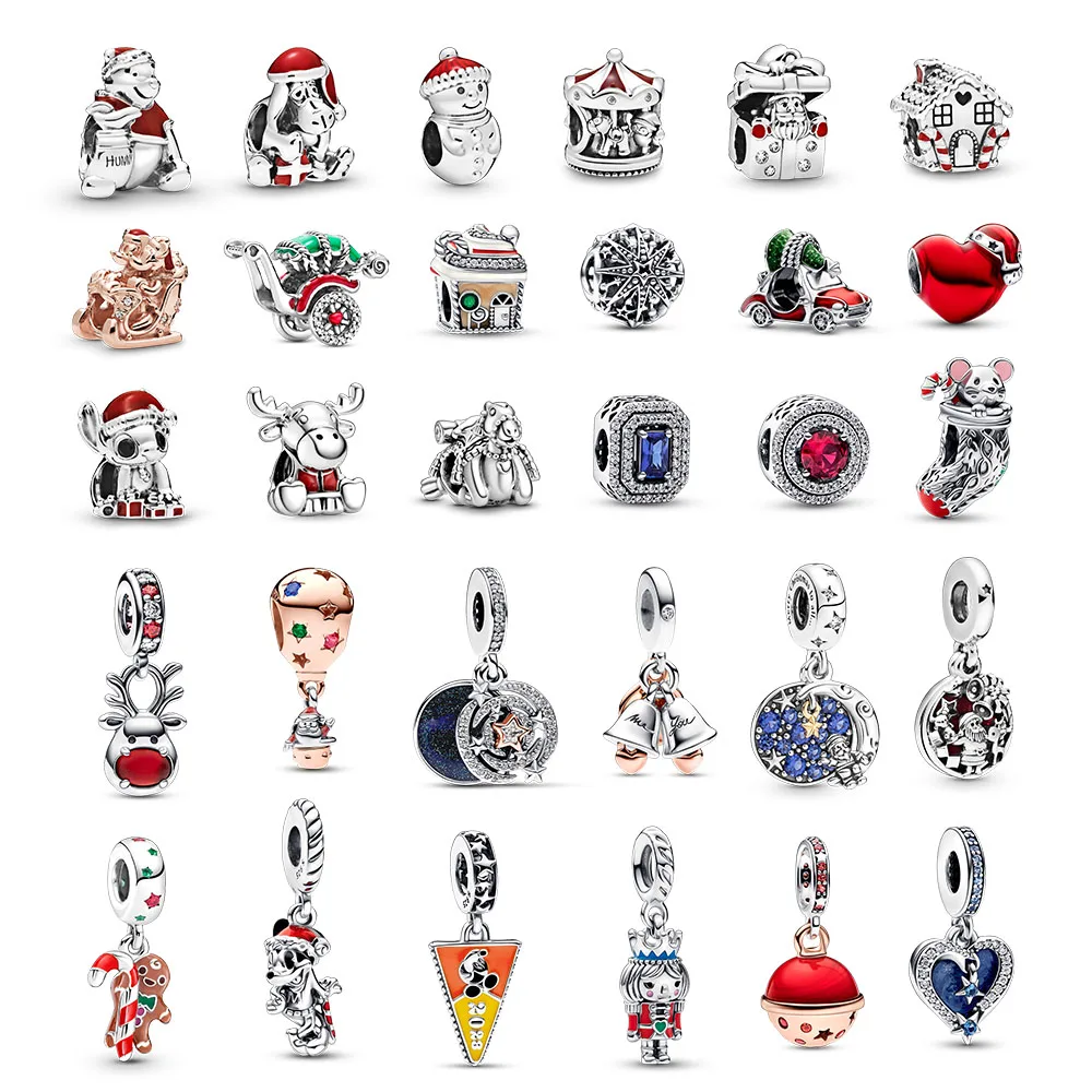 Gem Color: Dark purple - Pure Silver 925 Christmas Charm Fit DIY Pandora Bracelet Christmas Gift
