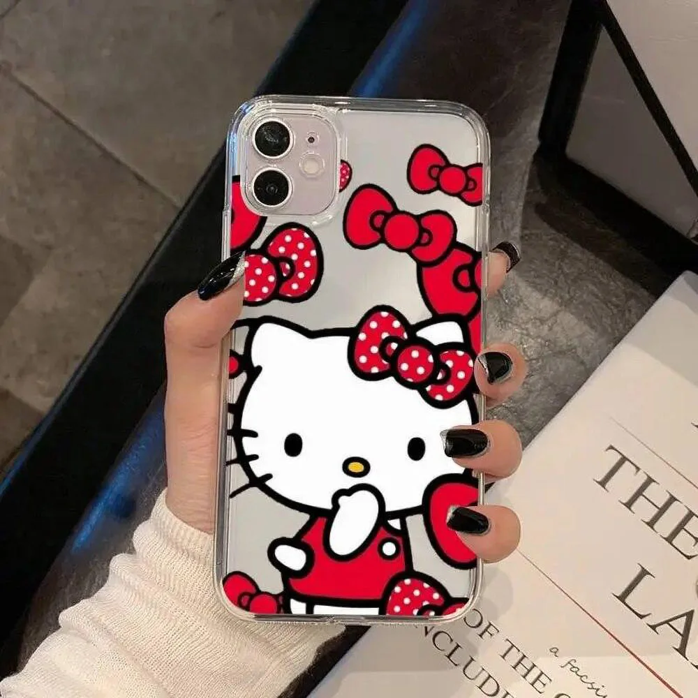 Color: black, Material: Neoprene - Miniso Sanrio Collaboration Hello Kitty Phone Case For iPhone 15 14 13 11 12 16 Pro Max Plus X XR XS Girl Silicone Phone Case
