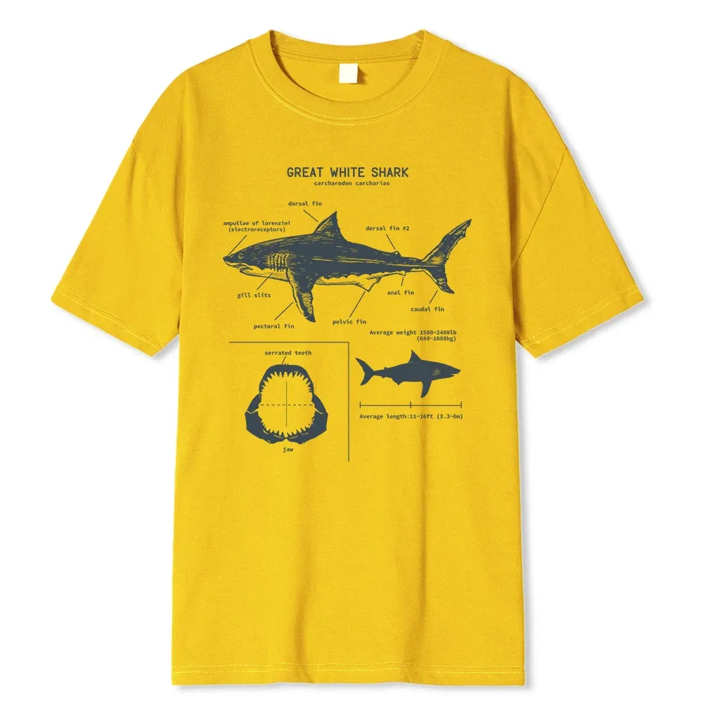 Color: Dark Grey, Size: XL - Great White Shark Anatomy T-Shirt New Summer Men Street Short Sleeve Hip Hop Punk Style Boy Casual Tops Fashion White Tees