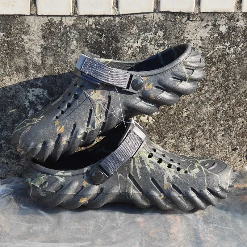 Color: Burgundy, Shoe Size: 45 - Fashion Garden Shoes Men's Clogs Slippers Sandal Flat Camouflage Sandals Male Sneakers Outdoor Flip Flops Home Clogs