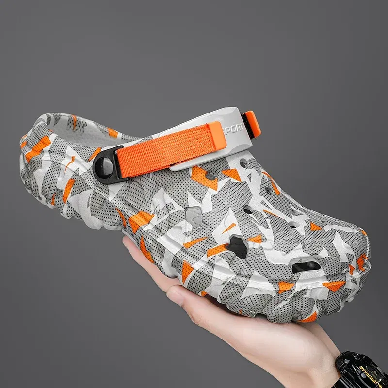 Color: Burgundy, Shoe Size: 45 - Fashion Garden Shoes Men's Clogs Slippers Sandal Flat Camouflage Sandals Male Sneakers Outdoor Flip Flops Home Clogs