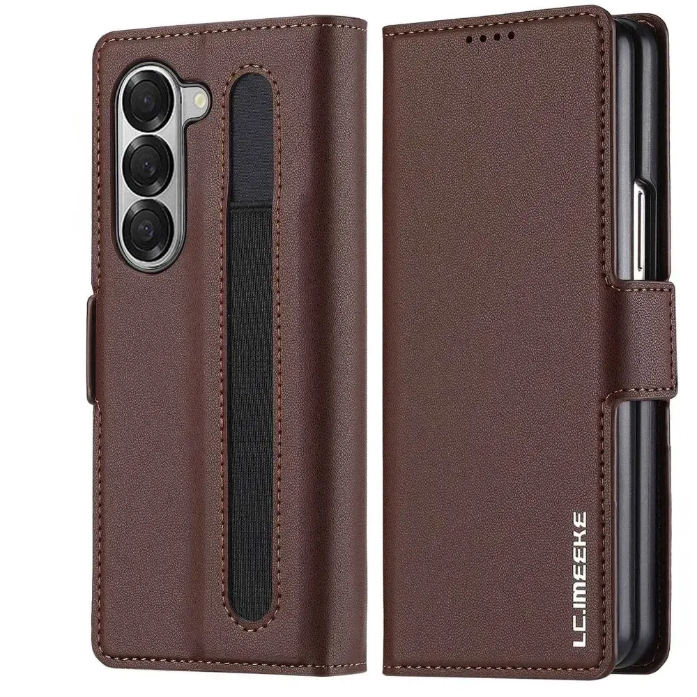 Color: Brown, Compatibility by Model: Galaxy Z Fold4 - Premium Leather Phone Case for Samsung Galaxy Z Fold 7 6 5 4 3 Fold6 Fold5 Fold4 5G with Pen Holder Wallet Flip Phone Cover