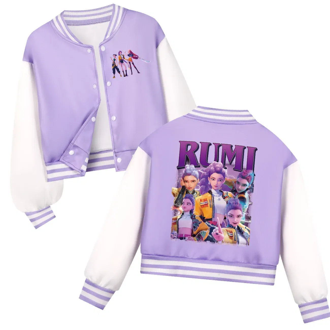 Color: WHITE, Kid Size: 7 - Kids KPop Demon Hunters Huntrix Clothes Boys Baseball Uniform Spring Autumn  Girls Baby Casual Hoodies Children Costume