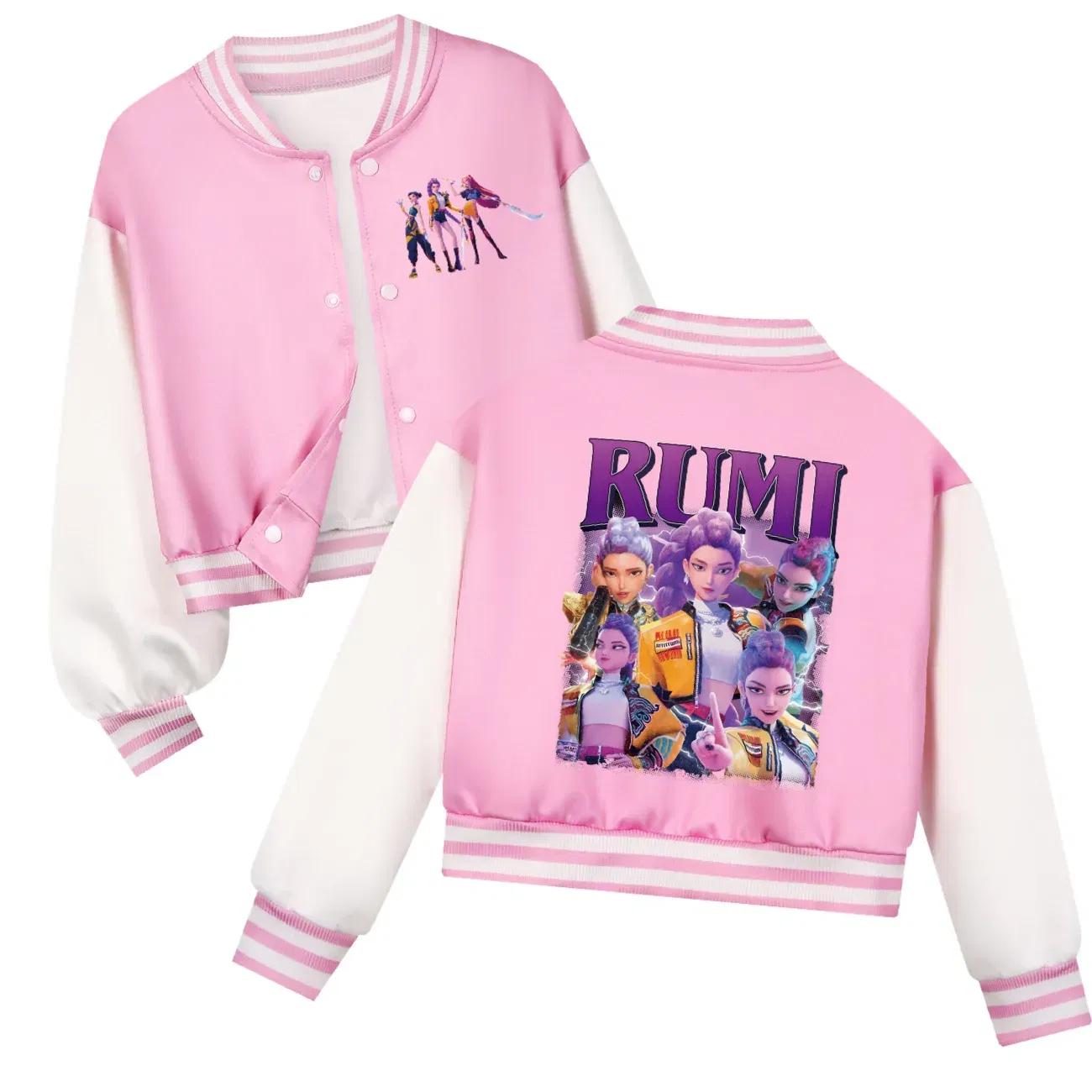 Color: WHITE, Kid Size: 7 - Kids KPop Demon Hunters Huntrix Clothes Boys Baseball Uniform Spring Autumn  Girls Baby Casual Hoodies Children Costume