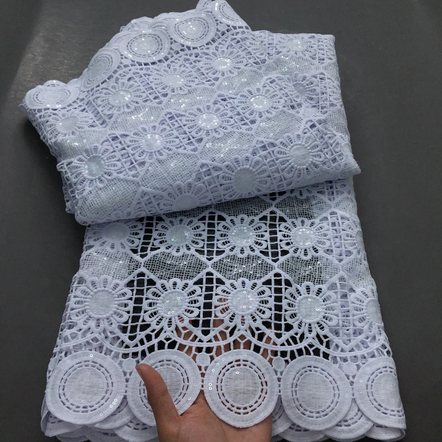 Color: light green, length: 5 yards, Width: 120cm - Nigerian Cord Guipure Lace Fabric High Quality 5 Yard Water Soluble White African Lace Fabric 2025 Elegant Dress for Women A4197