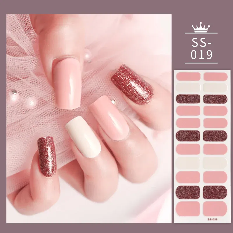 Color: Neon yellow - 22 Tips Blue and White Shiny Speckles Nail Art Sticker Full Cover Nail Stickers Last Update Nail Wraps Lot Sticker for Nails