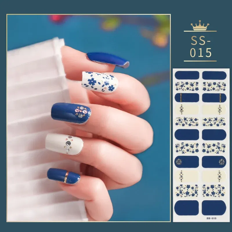 Color: Neon yellow - 22 Tips Blue and White Shiny Speckles Nail Art Sticker Full Cover Nail Stickers Last Update Nail Wraps Lot Sticker for Nails