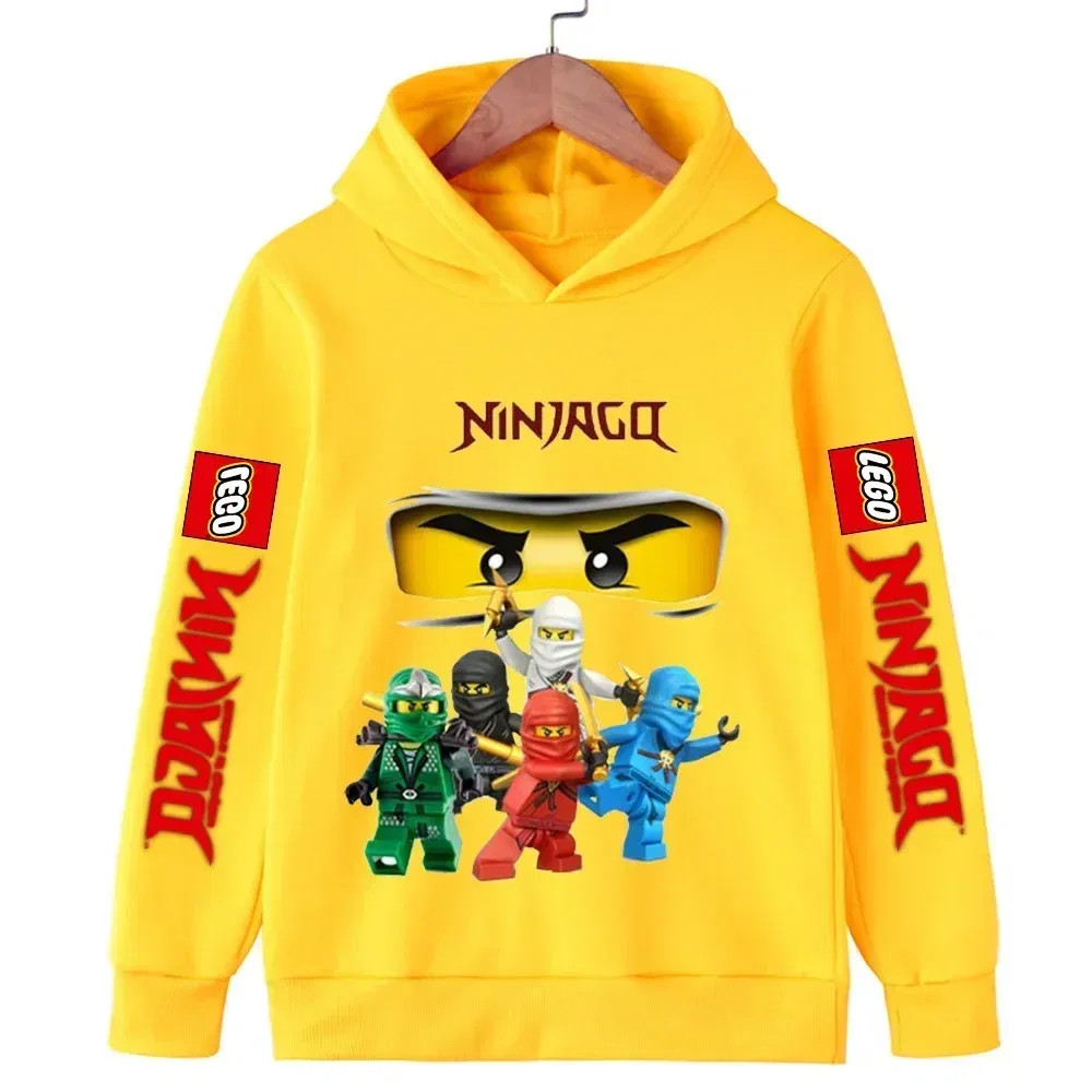 Color: Yellow, Kid Size: 3M - Lego Phantom Ninja Cartoon Children's Hooded Hoodies Casual Sports Sweatshirt 3-13 Year Old Boy Kid Baby Girls Clothes Pullover