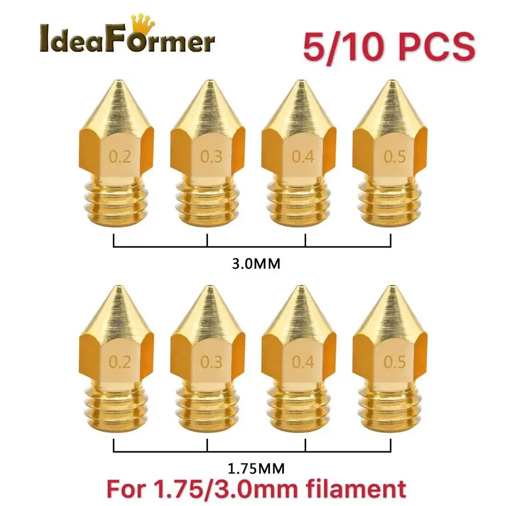 Color: WHITE, Size: 1.4mm - 5/10pcs MK8 Brass Nozzle 1.75/3.0mm Filament Extruder Print Head Nozzle 0.2/0.3/0.4/0.5mm for CR10 CR10S Ender3 3D Printer Parts