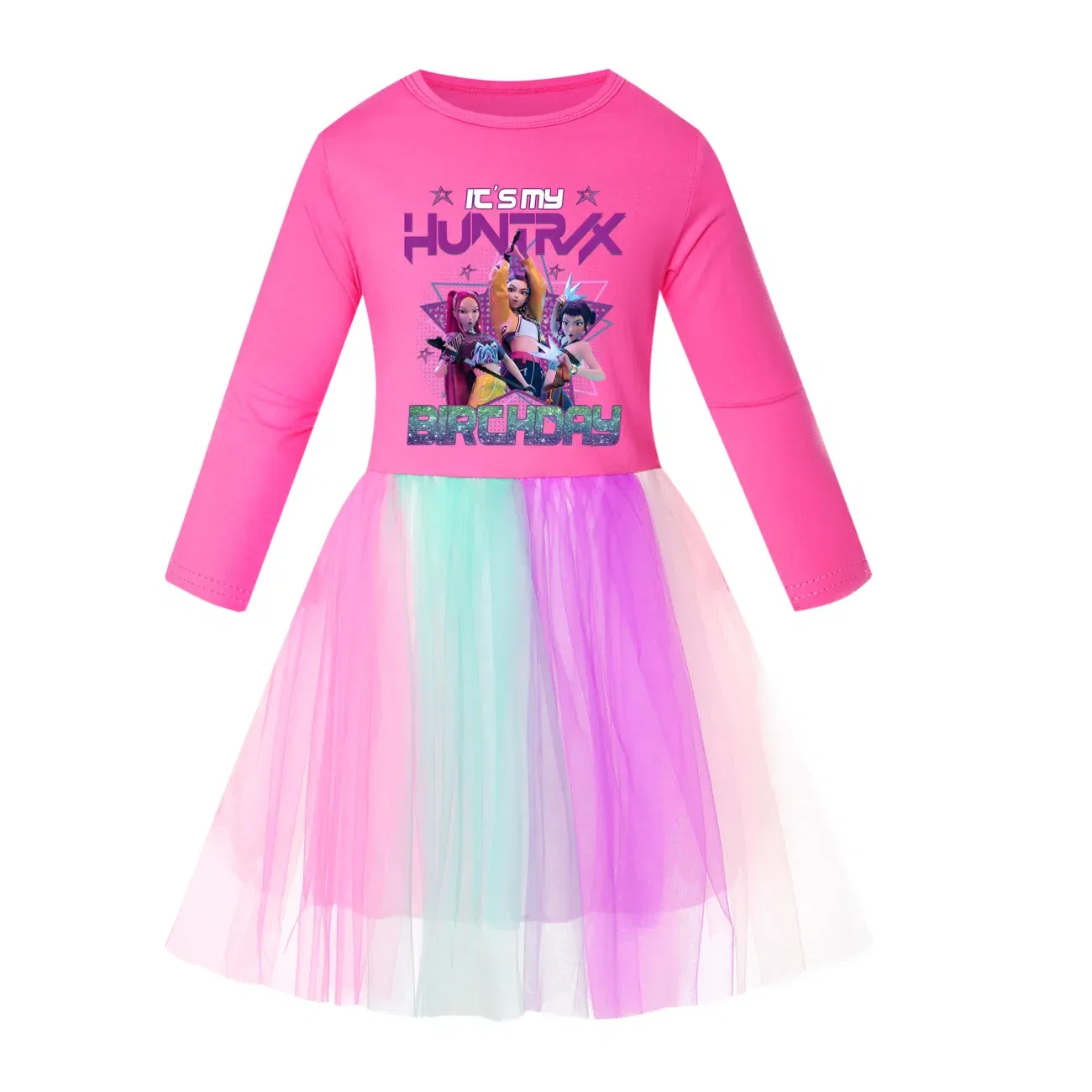 Color: Brown, Kid Size: 4 - KPop Demon Hunters Kids Clothes Long Slevess Dresses Cotton Rainbow Full Dress Teen Fashion Girl's Clothing Party Clothes 5001