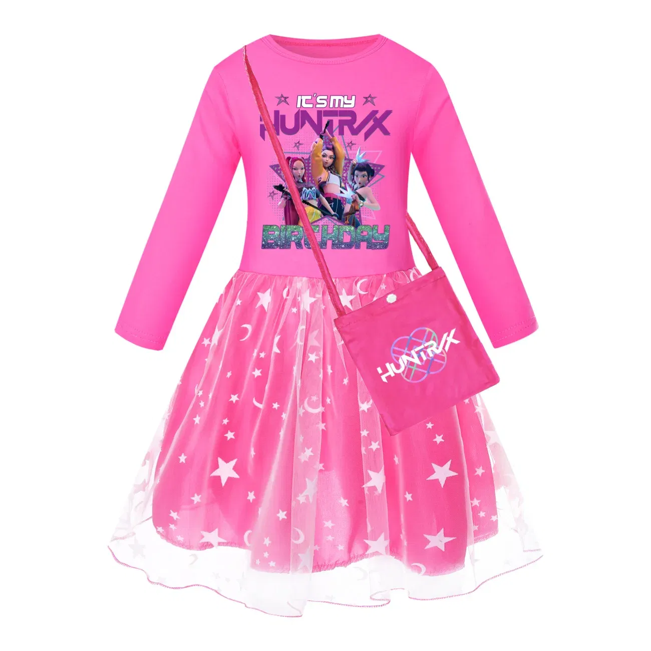 Color: Brown, Kid Size: 4 - KPop Demon Hunters Kids Clothes Long Slevess Dresses Cotton Rainbow Full Dress Teen Fashion Girl's Clothing Party Clothes 5001