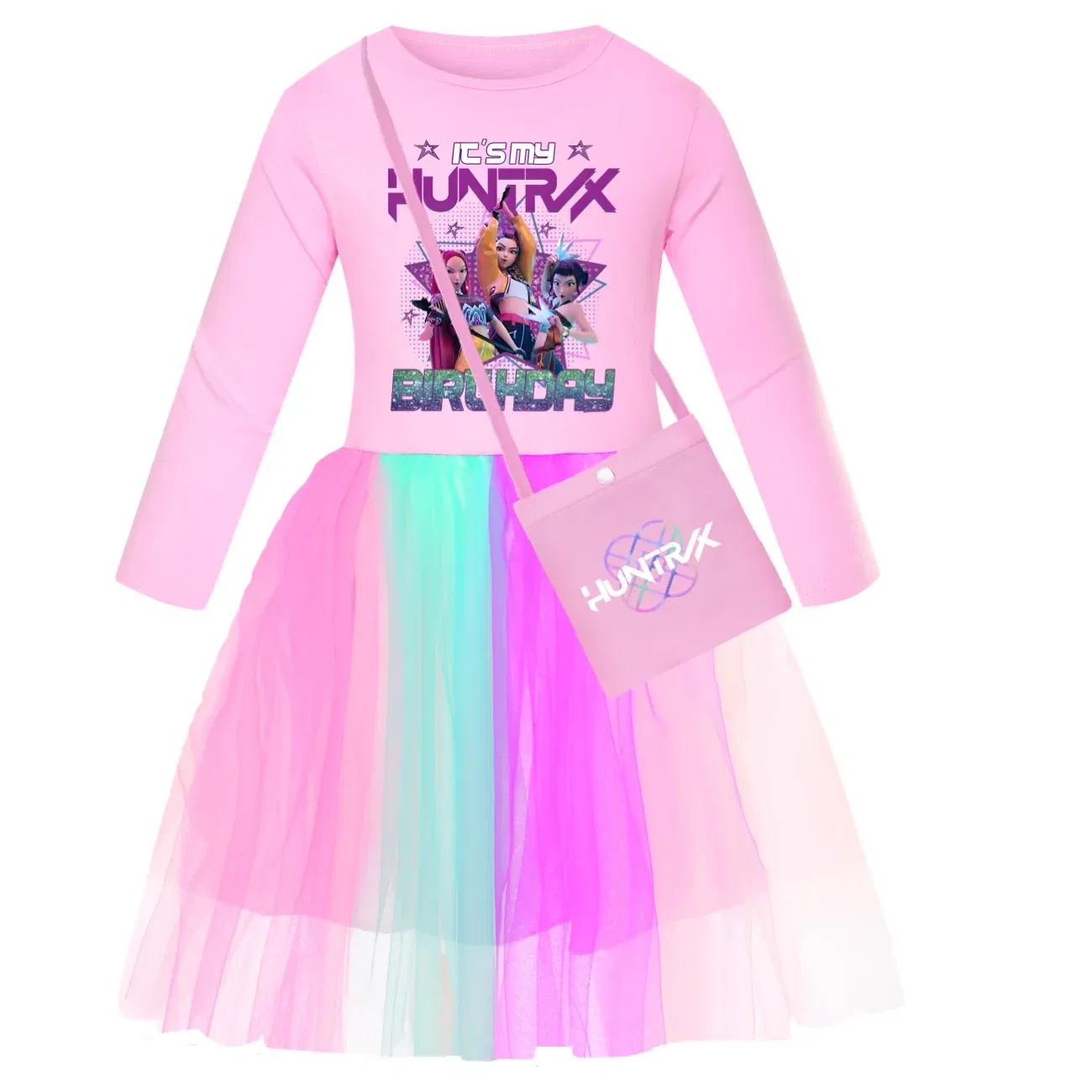 Color: Brown, Kid Size: 4 - KPop Demon Hunters Kids Clothes Long Slevess Dresses Cotton Rainbow Full Dress Teen Fashion Girl's Clothing Party Clothes 5001
