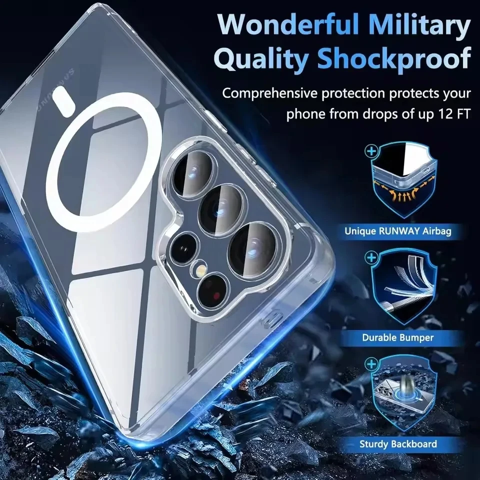 Color: Clear, Material: CANVAS - For Samsung Galaxy Note 10 PLUS 20 Ultra A05 A05S A06 A15 A16 A26 A35 A36 A54 For Magsafe Magnetic Wireless Charging Phone Case