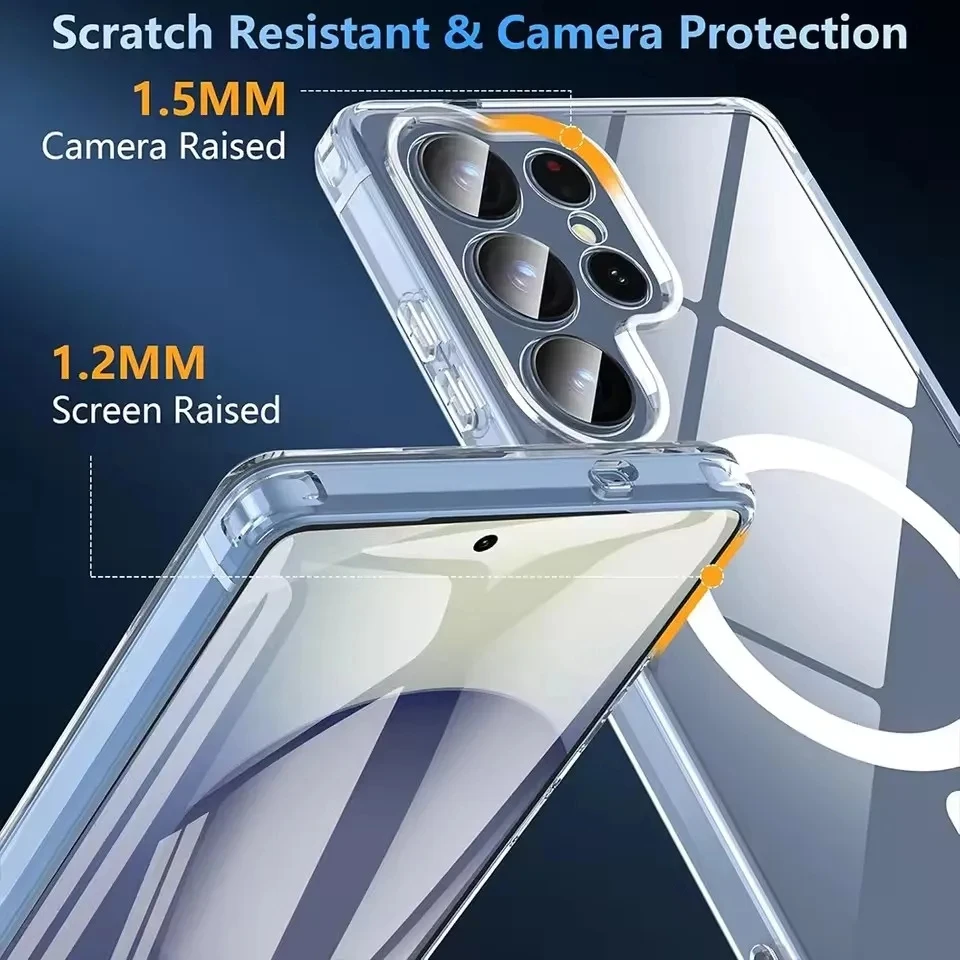 Color: Clear, Material: CANVAS - For Samsung Galaxy Note 10 PLUS 20 Ultra A05 A05S A06 A15 A16 A26 A35 A36 A54 For Magsafe Magnetic Wireless Charging Phone Case