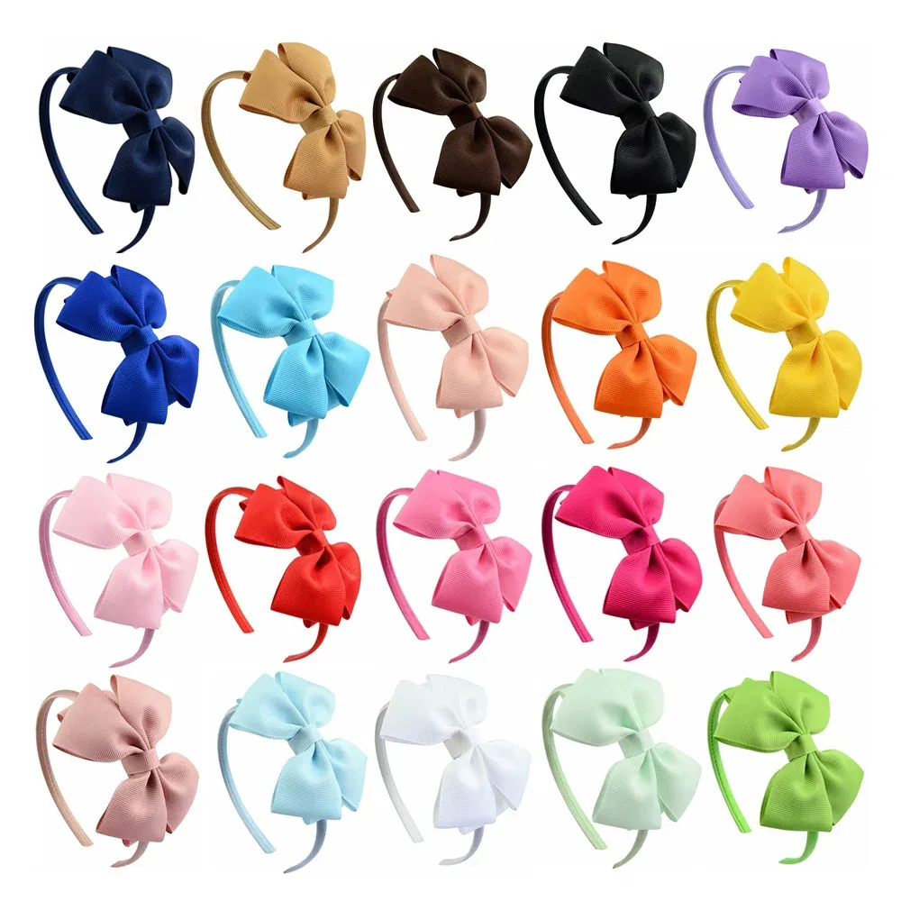 Color: army green - 1 Piece Ribbon Handmade Hair Bows Hairbands for Baby Girls 20 Colors Cute Bowknot Solid Headband Headwear Baby Hair Accessories