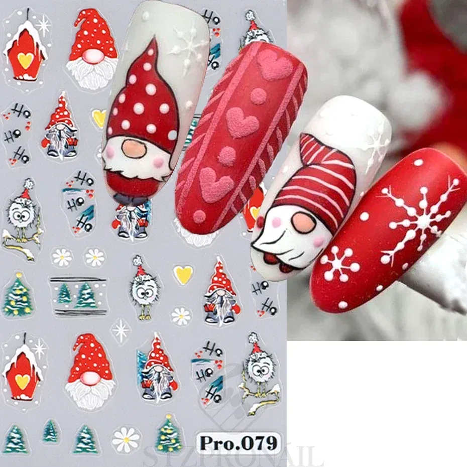 Color: Khaki - 5D Embossed Elk Nail Art Sticker Cute Christmas Winter Santa Claus Snowflake Gingerbread Man Engraved Slider Manicure Decoration