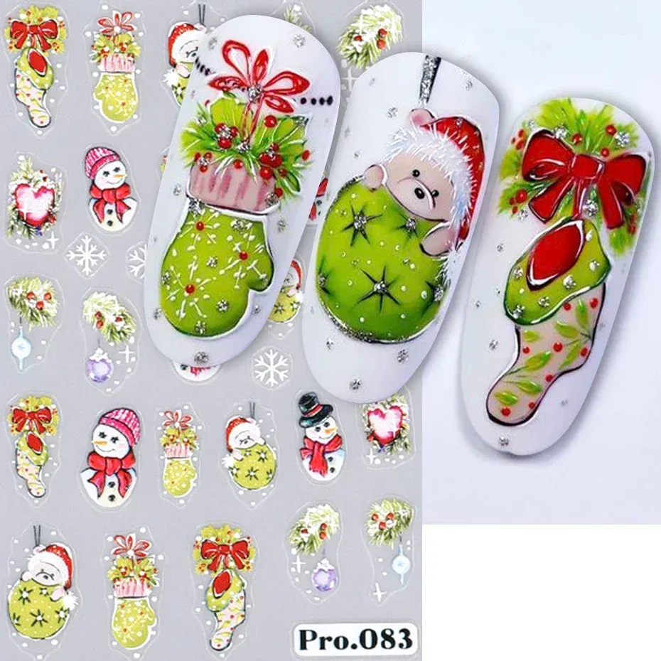 Color: Khaki - 5D Embossed Elk Nail Art Sticker Cute Christmas Winter Santa Claus Snowflake Gingerbread Man Engraved Slider Manicure Decoration