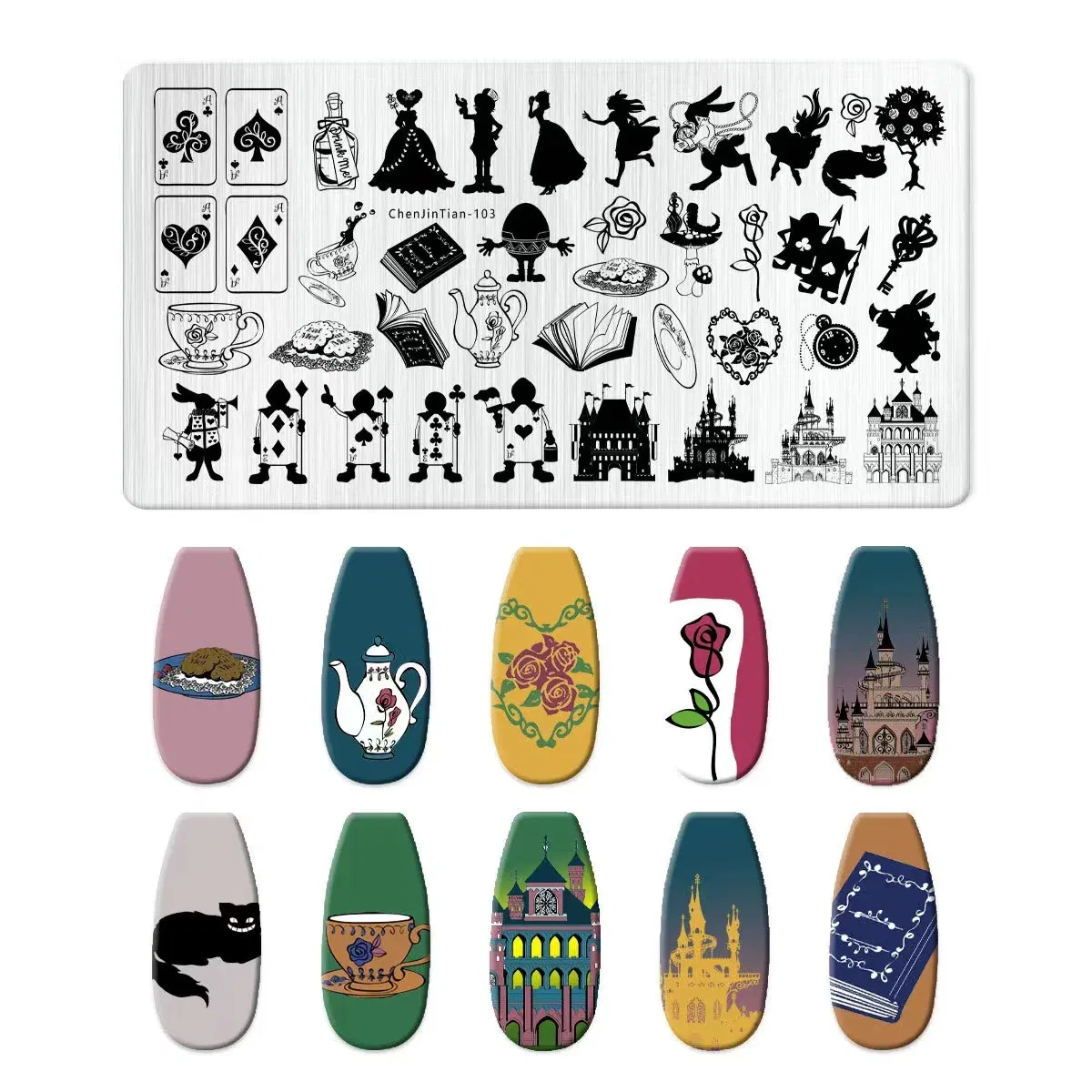Color: Black - Cartoon Animal Nail Art Templates Stamping Plate Palace style Design Flower Glass Temperature Lace Stamp Templates Plates Image