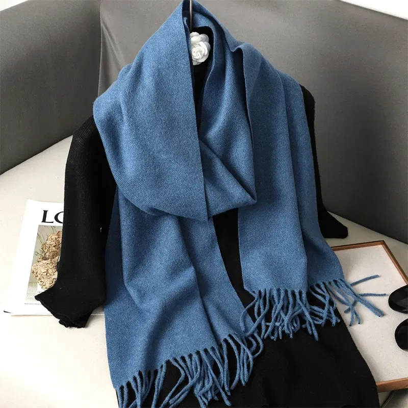 Color: PURPLE - New 62 Color Winter Scarf For Women Long Warm Cashmere Scarves Hijab Solid Lady Shawl Wrap Female Pashmina Bandana Head Scarfs