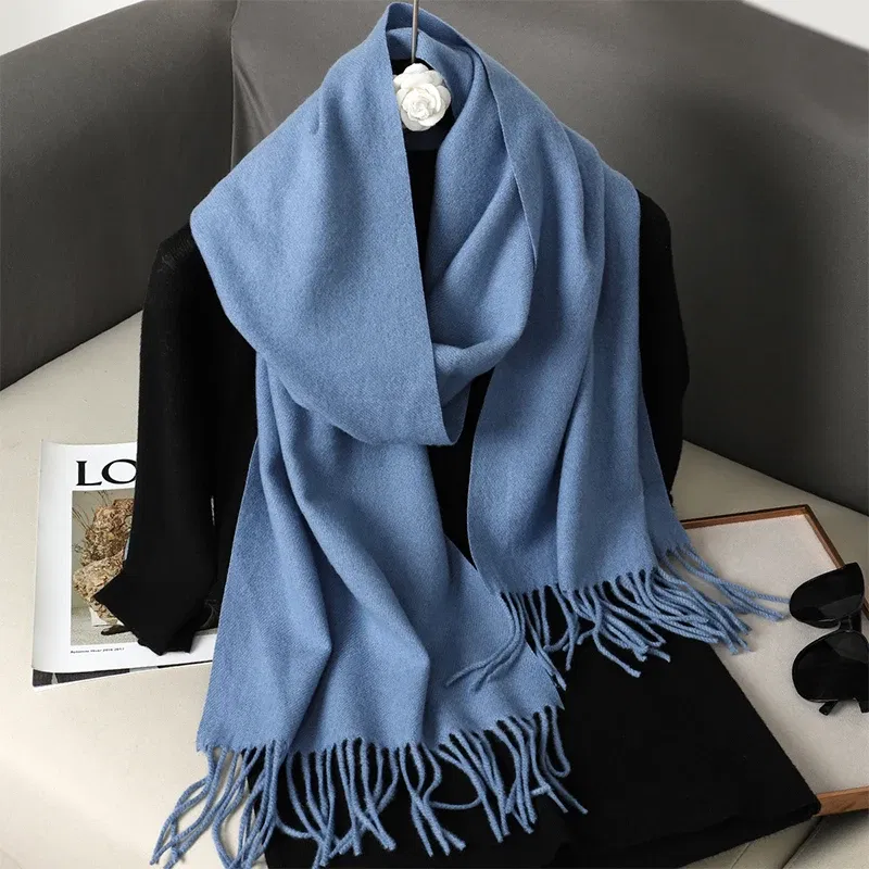 Color: PURPLE - New 62 Color Winter Scarf For Women Long Warm Cashmere Scarves Hijab Solid Lady Shawl Wrap Female Pashmina Bandana Head Scarfs