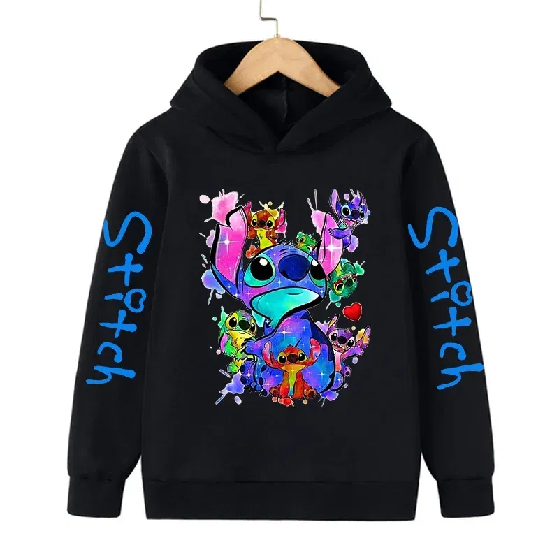 Color: army green, Size: 12cm - New in Cool Stitch Hoodie Children Cartoon Clothes Kid Girl Boy Lilo and Stitch Sweatshirt Manga Hoody Baby Casual Top