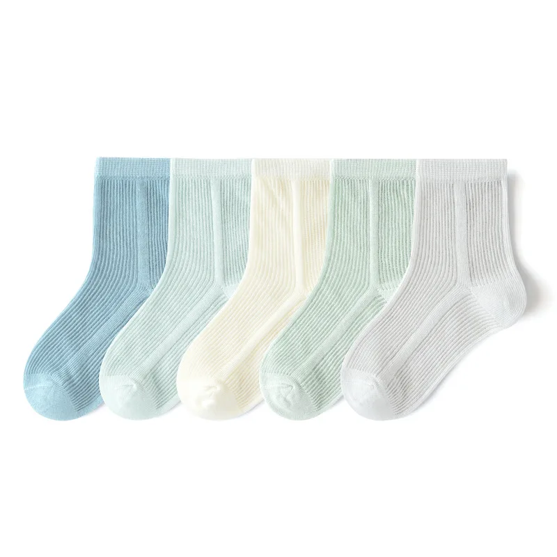 Color: Beige, Size: 4-6T - 5 Pairs Baby Socks Summer Cotton Socks Thin Mesh Sock Boys Girls Crew Socks Solid Color