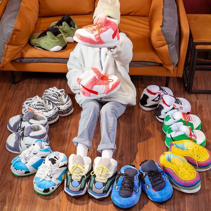 Color: Olivine, Shoe Size: 19.5 - Unisex Winter Warm Home Slippers Women/Men Slides Striped House Sliders Lady Shoes Female One Size 36-44 Ladies Slipper