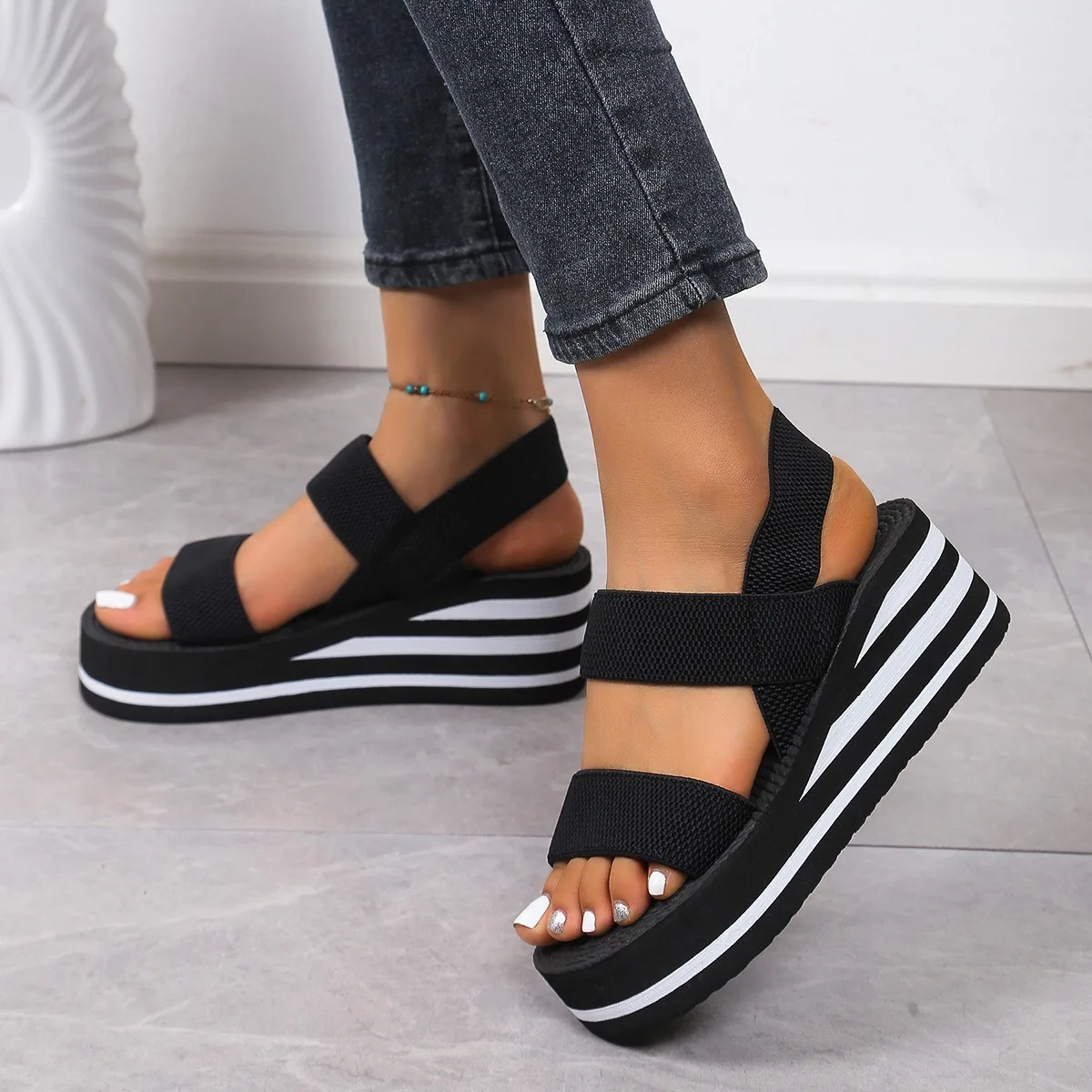 Color: Blue, Shoe Size: 39 - Women's Light Weight Wedge Sandals Open Toe Platform Thick Soled Summer Casual Slingback Shoes with Back Strap Leisure Footwear