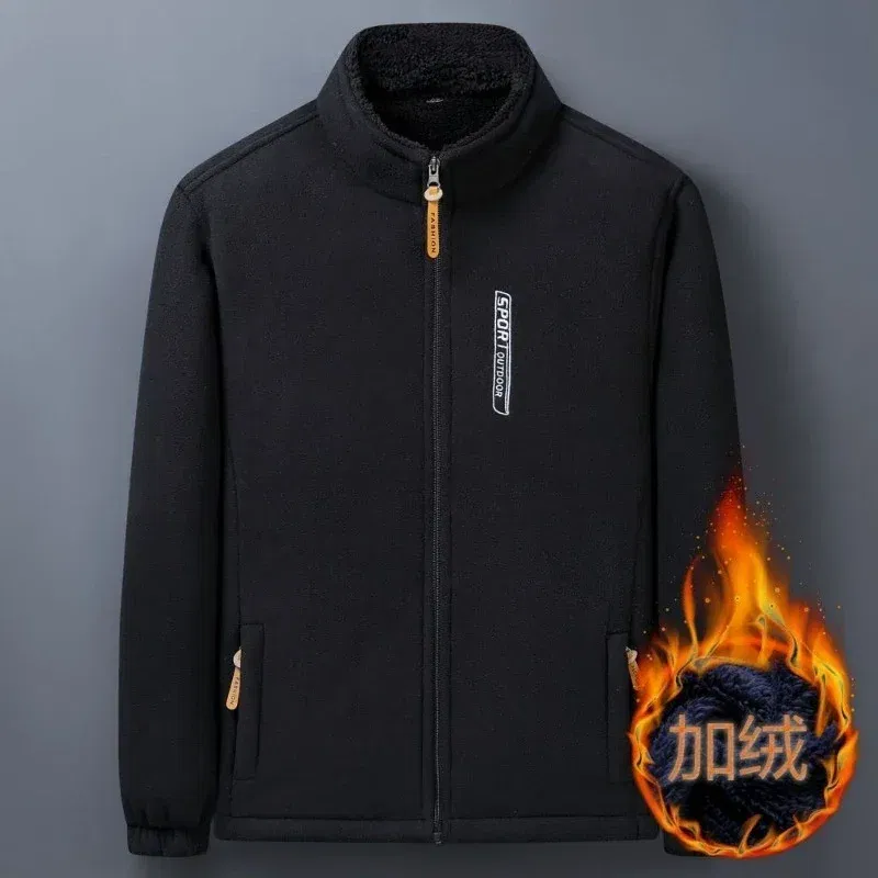 Color: black, Size: XL - Winter Men Outdoor Fleece Jacket Casual Polar Fleece Cold-Proof Thickened Coat Lightweight Windproof Zipper Cardigan Warm Jacket