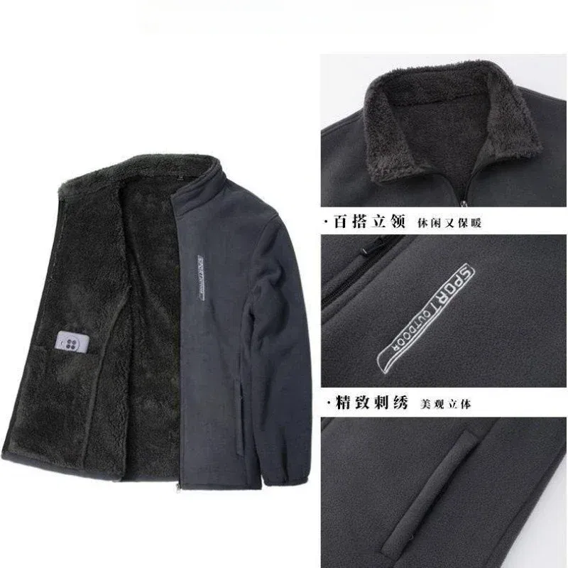 Color: black, Size: XL - Winter Men Outdoor Fleece Jacket Casual Polar Fleece Cold-Proof Thickened Coat Lightweight Windproof Zipper Cardigan Warm Jacket