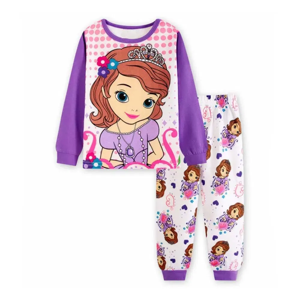Color: Brown, Kid Size: 7 - MINISO Disney Boys Girls Pajamas Sets Kids Toddler 2 to 3 4 5 6 7 Years Cotton Long Sleeve Spring Fall Children Homewear Pijamas