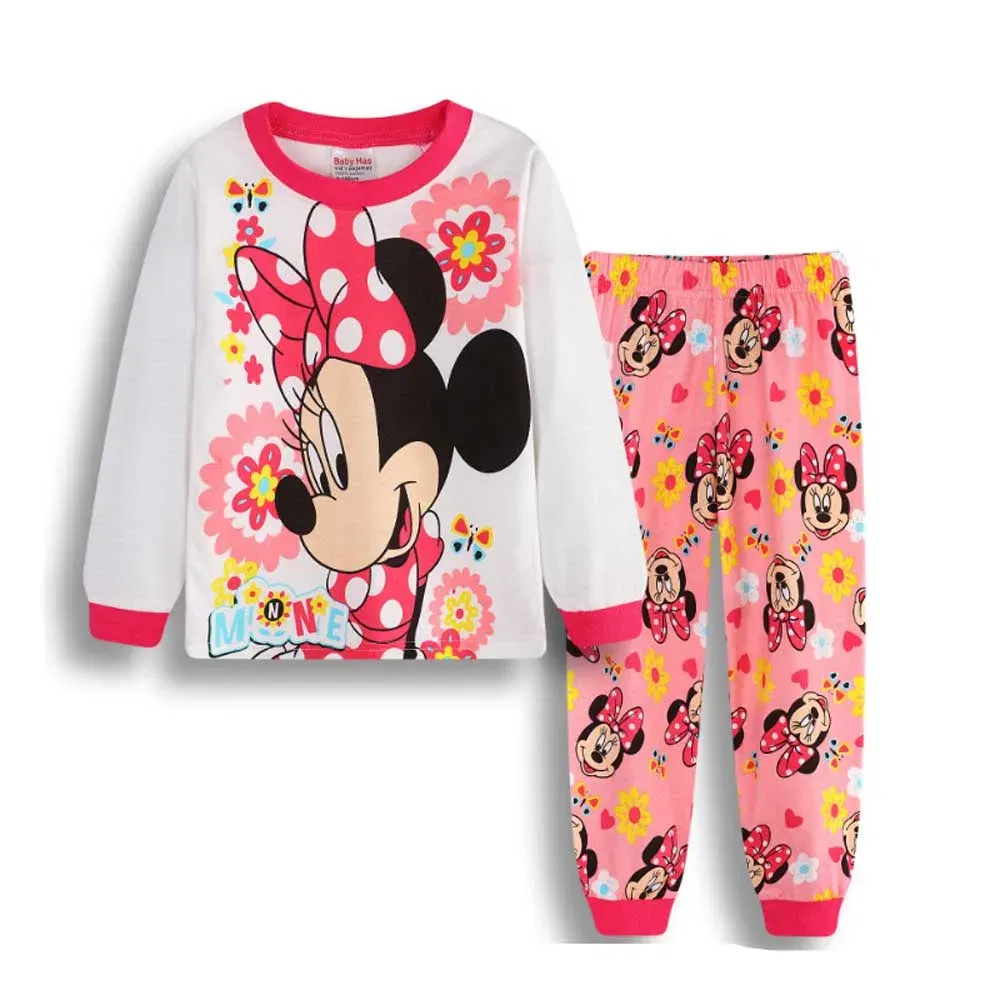 Color: Brown, Kid Size: 7 - MINISO Disney Boys Girls Pajamas Sets Kids Toddler 2 to 3 4 5 6 7 Years Cotton Long Sleeve Spring Fall Children Homewear Pijamas