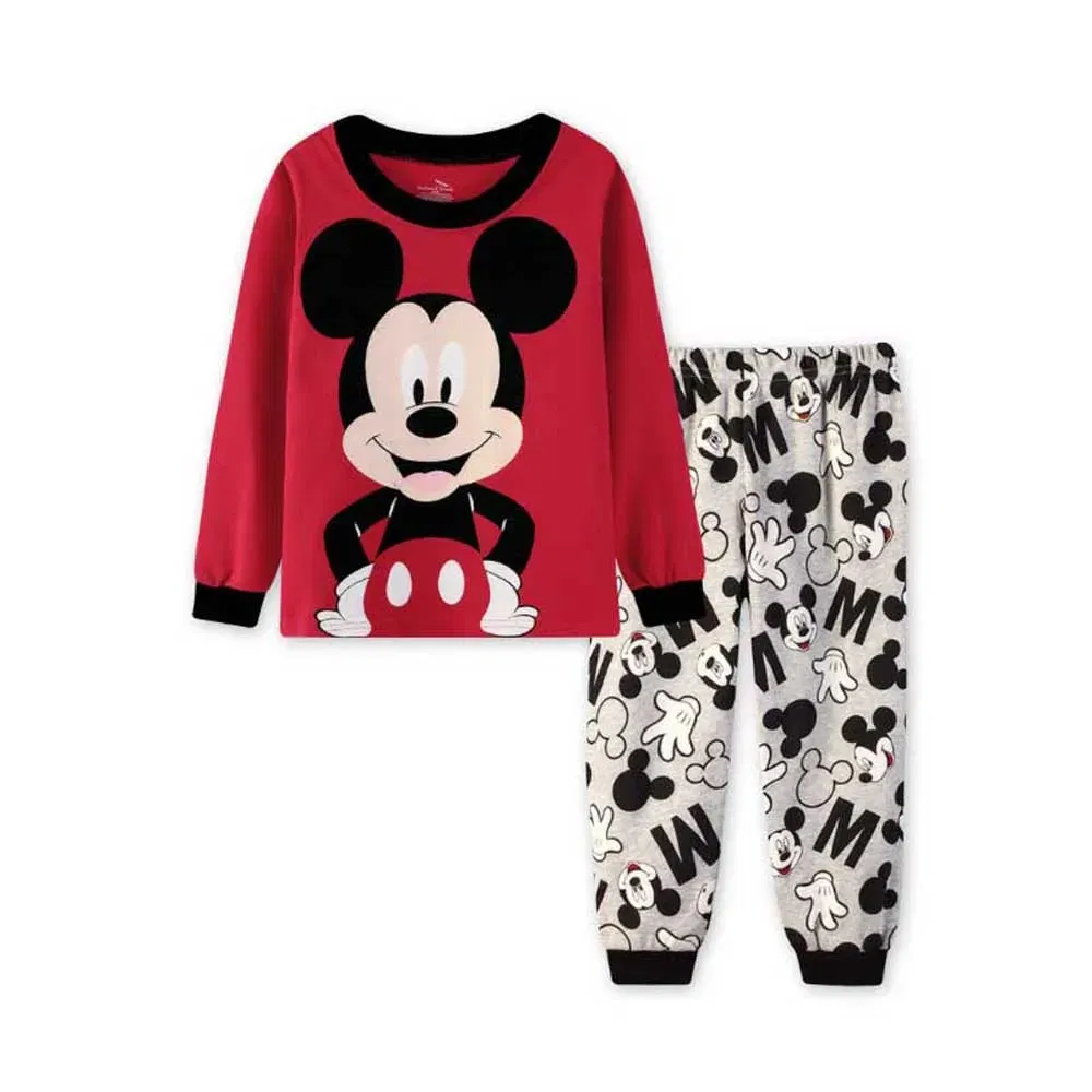Color: Brown, Kid Size: 7 - MINISO Disney Boys Girls Pajamas Sets Kids Toddler 2 to 3 4 5 6 7 Years Cotton Long Sleeve Spring Fall Children Homewear Pijamas