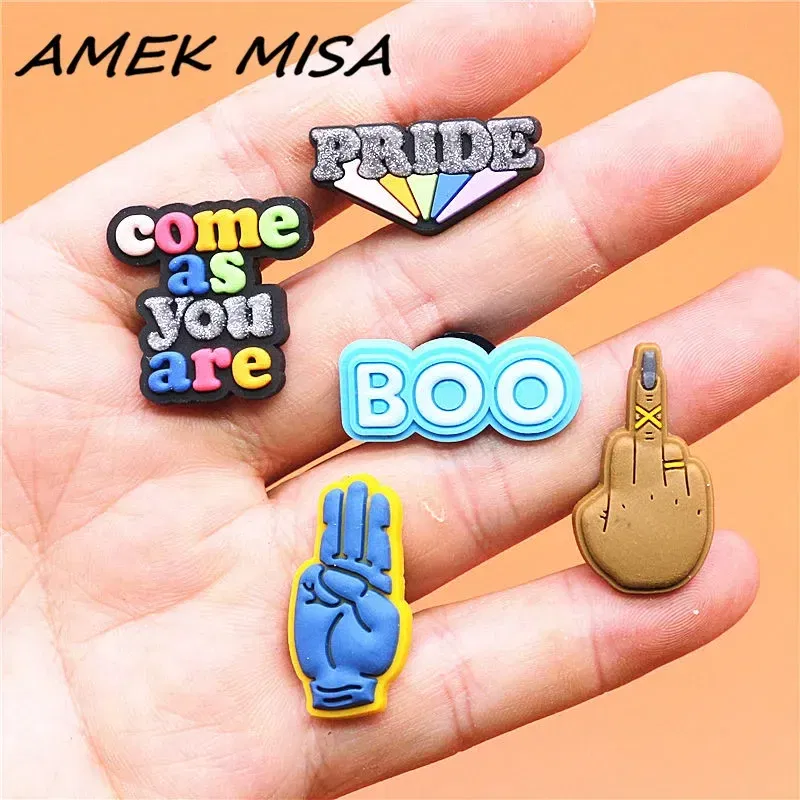 Color: black - 1pcs Shoe Charms Pride Swear Middle Finger Gesture Boo Shoe Accessories Decoration fit Party Kids Gifts