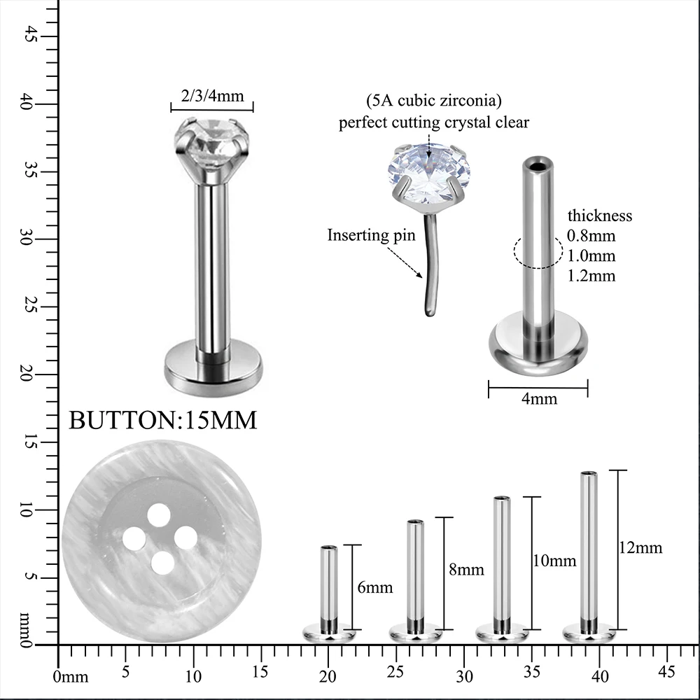 Metal color: Imitation Rhodium Plated, Ships From: CHINA, Main Stone Color: Chocolate Color - 10PCS G23 Titanium Lip Ring Labret Piercing Stud Earring CZ 16/18/20G Push Pin Ear Tragus Cartilage Helix Conch Pierc? Jewelry