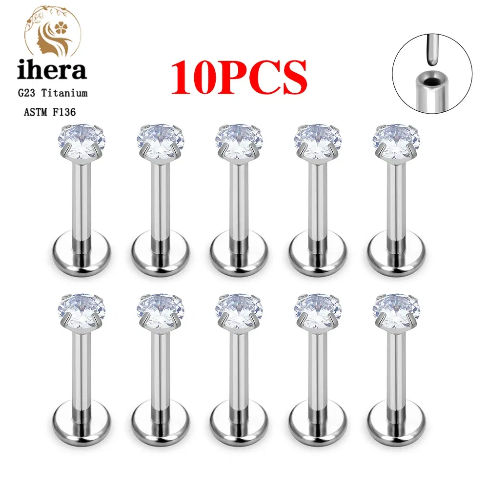 Metal color: Imitation Rhodium Plated, Ships From: CHINA, Main Stone Color: Chocolate Color - 10PCS G23 Titanium Lip Ring Labret Piercing Stud Earring CZ 16/18/20G Push Pin Ear Tragus Cartilage Helix Conch Pierc? Jewelry