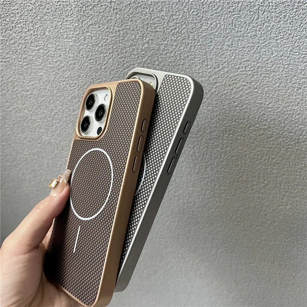 Color: Brown, Compatible-Phone Models: For iPhone 14 - Carbon Fiber Textured Magnetic Phone Case For iPhone 16 Pro Max 15 14 13 12 Shockproof Soft Cover For Magsafe Wireless Charging