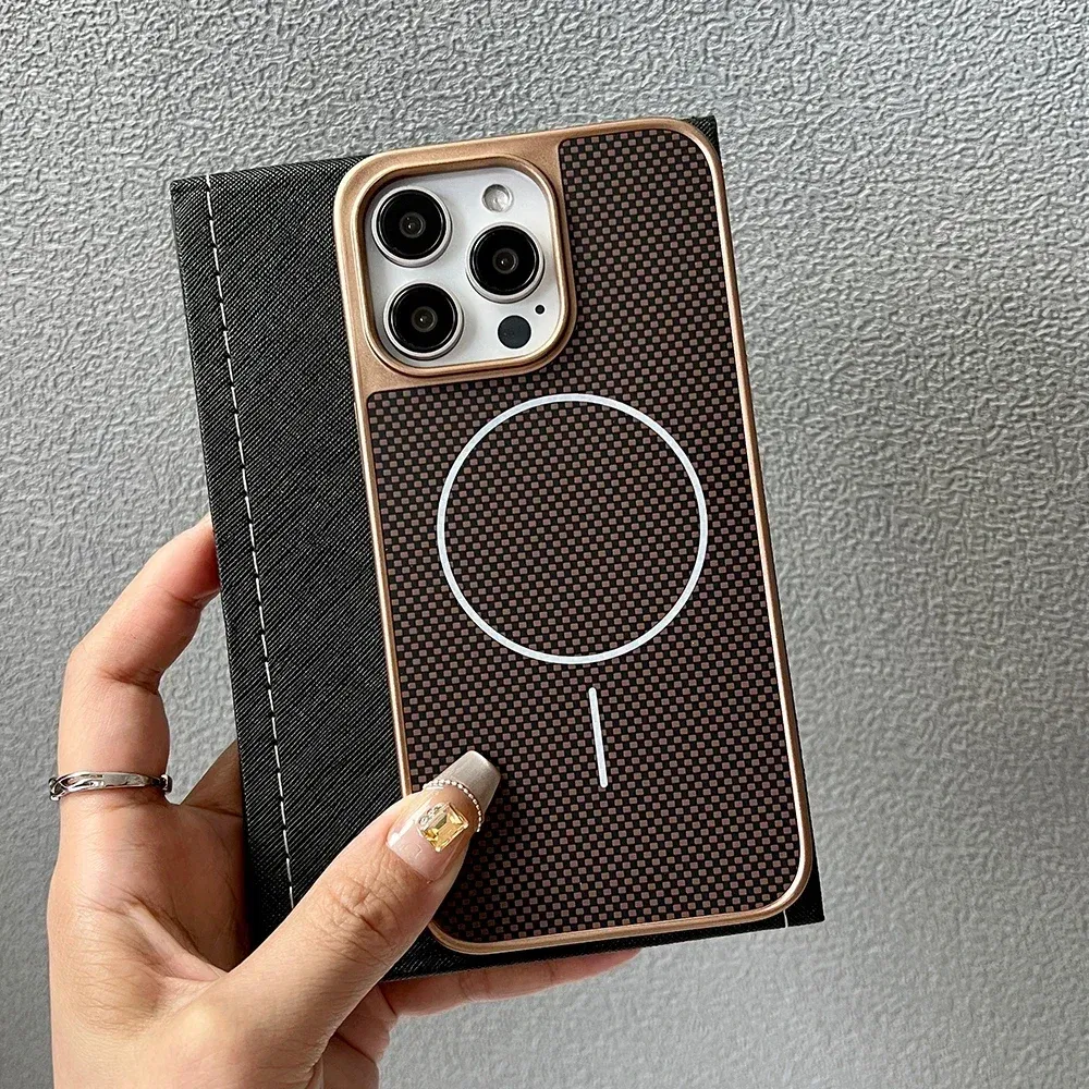 Color: Brown, Compatible-Phone Models: For iPhone 14 - Carbon Fiber Textured Magnetic Phone Case For iPhone 16 Pro Max 15 14 13 12 Shockproof Soft Cover For Magsafe Wireless Charging