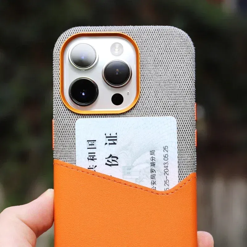 Color: Brown, Material: Silicon - Card Holder MagSafe Leather Phone Case For iPhone 14 16 Pro Max 13 15 Pro 12 Pocket Wireless Charging Alloy Lens Hit Color Cover