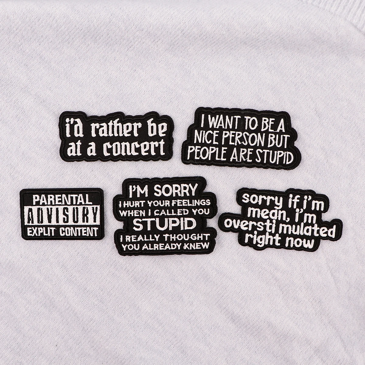 Color: Black Nickel - Letters Black Embroidery Patch Funny Quotes Iron On Patches For Clothing Thermoadhesive Patches On Clothes DIY Sew Badges