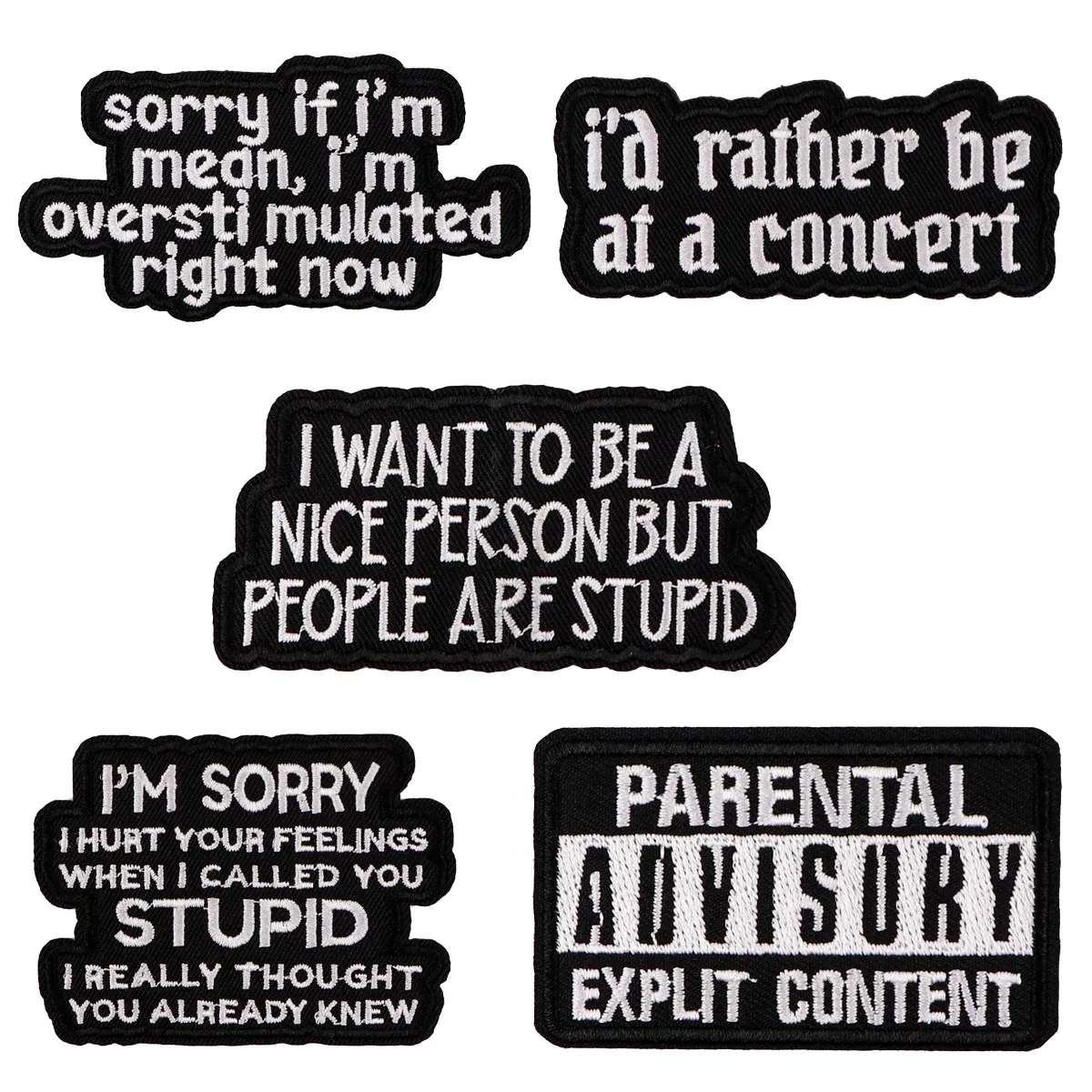 Color: Black Nickel - Letters Black Embroidery Patch Funny Quotes Iron On Patches For Clothing Thermoadhesive Patches On Clothes DIY Sew Badges