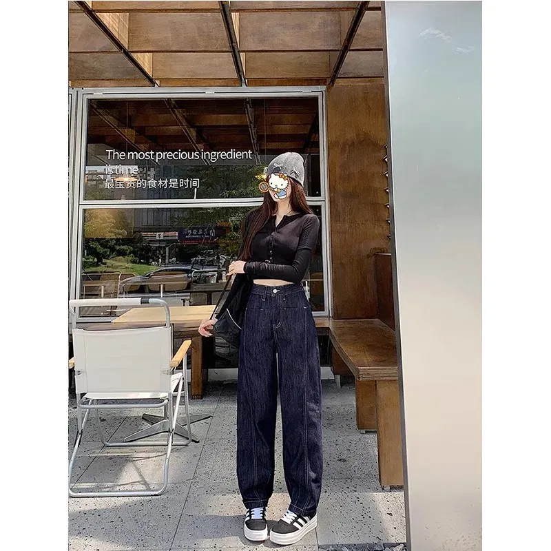 Color: Ivory, Size: XXL - Retro wide leg jeans women's 2025 new high waist small figure chubby girl versatile four seasons slimming straight leg pants