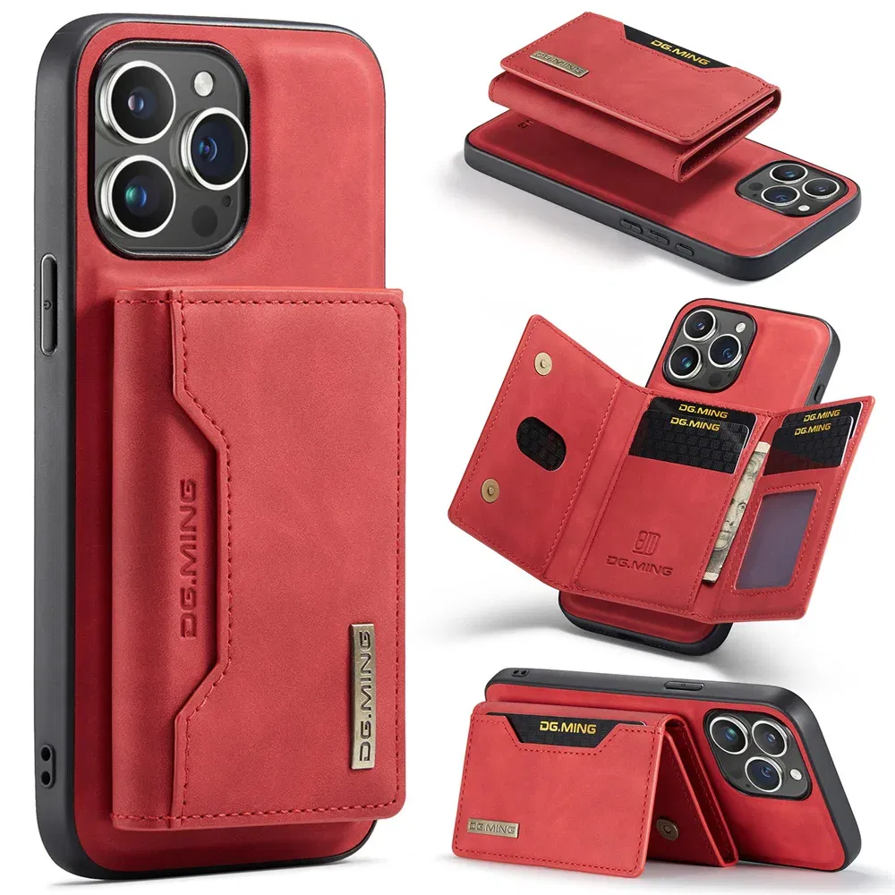 Color: Red, Material: CANVAS - 2 In 1 Case For iPhone 16 15 14 13 12 11 Pro Max Plus XS Max XR 8 Plus SE 2022 Wallet Magnetic Leather Card Holder Pocket Cover