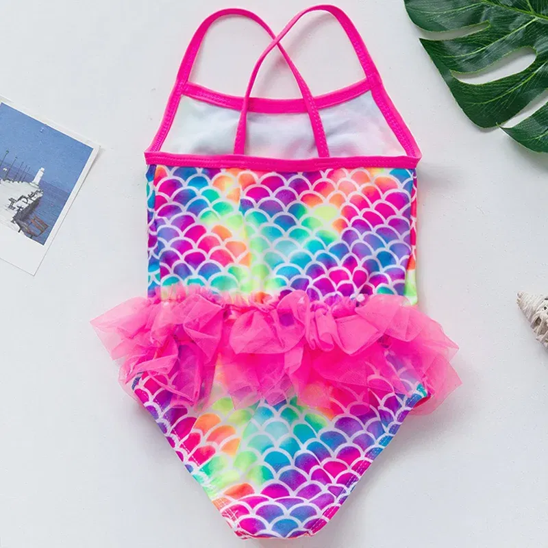 Color: Brown, Kid Size: 9M - Lilo Stitch Girl Swimsuit Summer One-Piece Swimwear Beachwear Pool Mermaid Fish Scale Print Bikini Bathing Outfit Swimming Wear