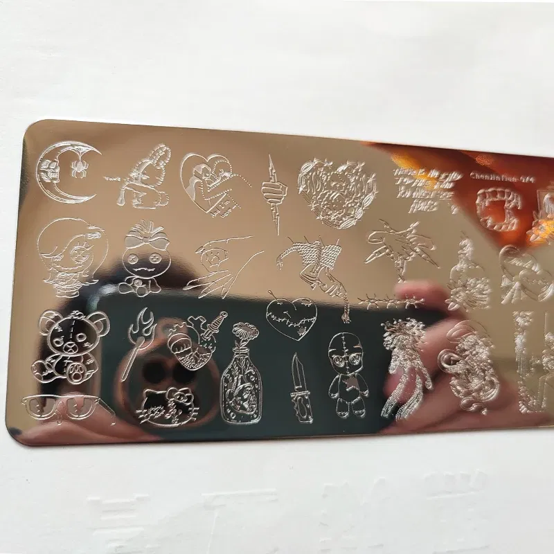 Color: plum - Cute Cartoon Animal Nail Stamping Plates Cartoon Cat Mermaid Girl Gragon Brand Image Stainless Steel Stencil Nail Art Template