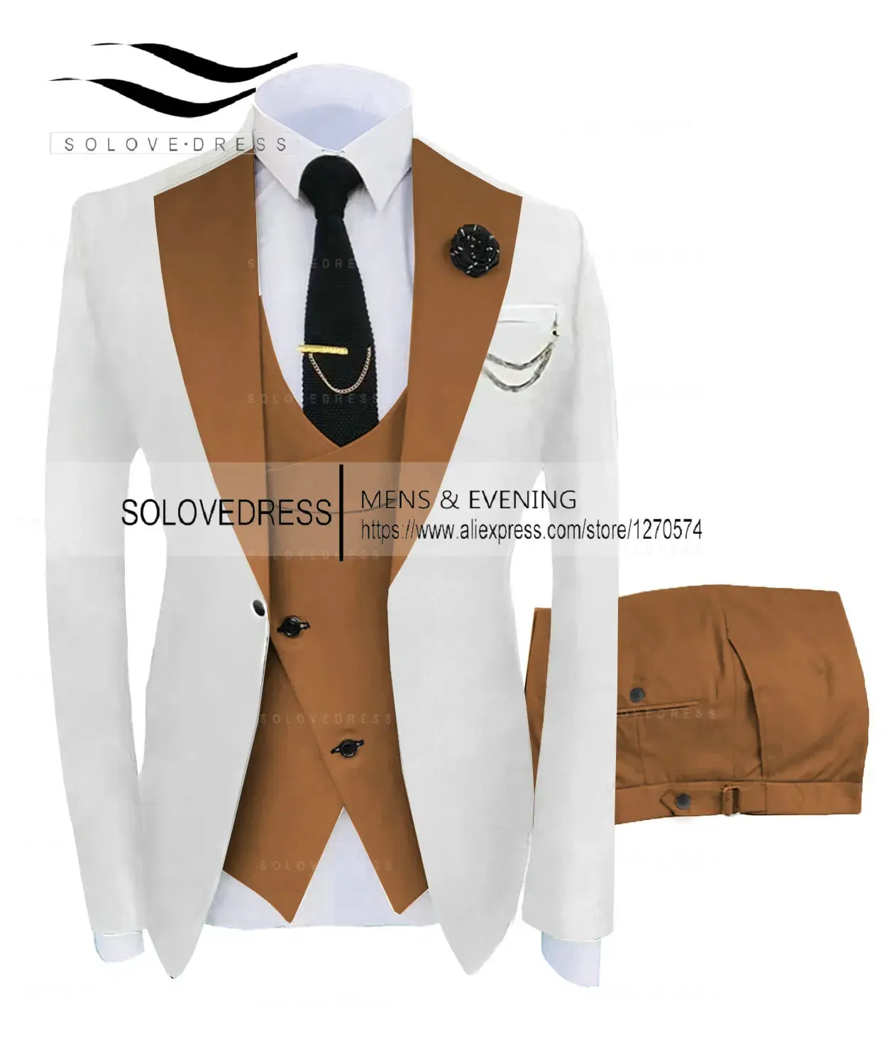 Color: Orange, Size: XS - ( Jacket + Vest + Pants )Suits for Mens 2024 Casual Business Suit High-end Social Formal Suit 3 Pcs Set Groom Wedding Men
