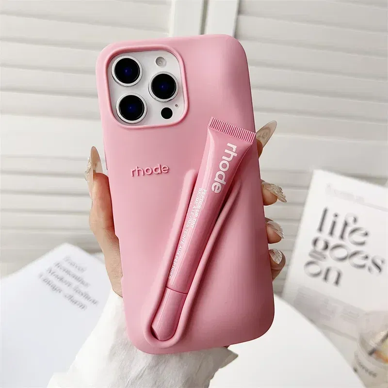 Color: SKY BLUE, Bundle: Bundle1, Material: aluminum - Phone Case For iPhone 12 13 14 15 16 Pro Max Plus 17 Air Portable Lip Gloss Holder Lipstick Silicone Soft Bumper Cover Lip Glaze